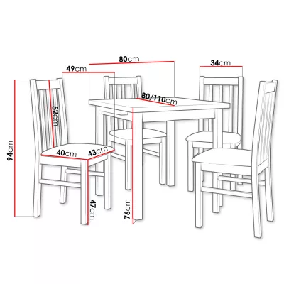 Jedálenský rozkladací stôl 80 cm so 4 stoličkami ADELBITE 4 - orech / béžová