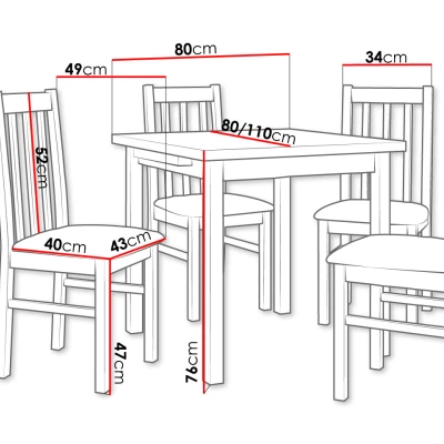 Jedálenský rozkladací stôl 80 cm so 4 stoličkami ADELBITE 4 - biela / tmavá olivová