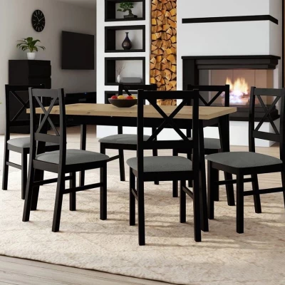 Rozkladací jedálenský stôl 140 cm so 6 stoličkami ADELBITE 3 - dub artisan / čierny / šedý
