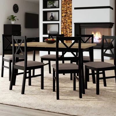 Rozkladací jedálenský stôl 140 cm so 6 stoličkami ADELBITE 3 - dub artisan / čierny / hnedý 1