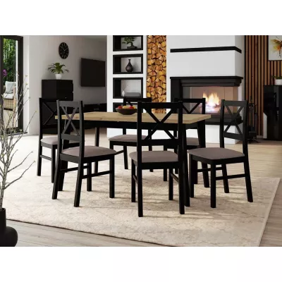 Rozkladací jedálenský stôl 140 cm so 6 stoličkami ADELBITE 3 - dub artisan / čierny / hnedý 1