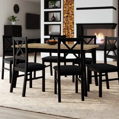 Rozkladací jedálenský stôl 140 cm so 6 stoličkami ADELBITE 3 - dub artisan / čierny