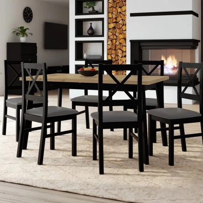 Rozkladací jedálenský stôl 140 cm so 6 stoličkami ADELBITE 3 - dub artisan / čierny / oceľový šedý