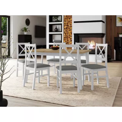 Rozkladací jedálenský stôl 140 cm so 6 stoličkami ADELBITE 3 - dub artisan / biely / šedý