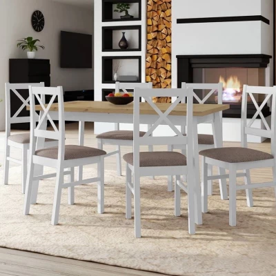 Rozkladací jedálenský stôl 140 cm so 6 stoličkami ADELBITE 3 - dub artisan / biely / hnedý 1