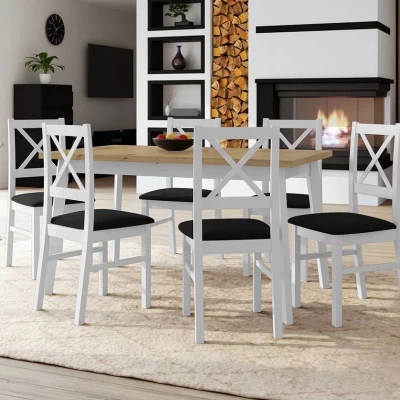 Rozkladací jedálenský stôl 140 cm so 6 stoličkami ADELBITE 3 - dub artisan / biely / čierny