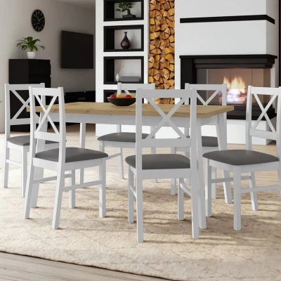 Rozkladací jedálenský stôl 140 cm so 6 stoličkami ADELBITE 3 - dub artisan / biely / oceľový šedý