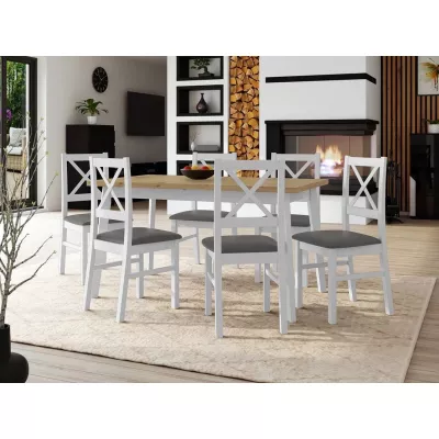 Rozkladací jedálenský stôl 140 cm so 6 stoličkami ADELBITE 3 - dub artisan / biely / oceľový šedý