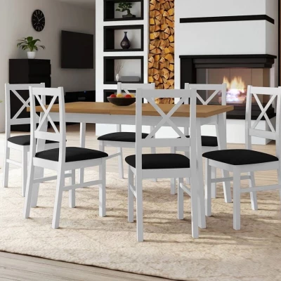 Rozkladací jedálenský stôl 140 cm so 6 stoličkami ADELBITE 3 - dub grandson / biely / čierny