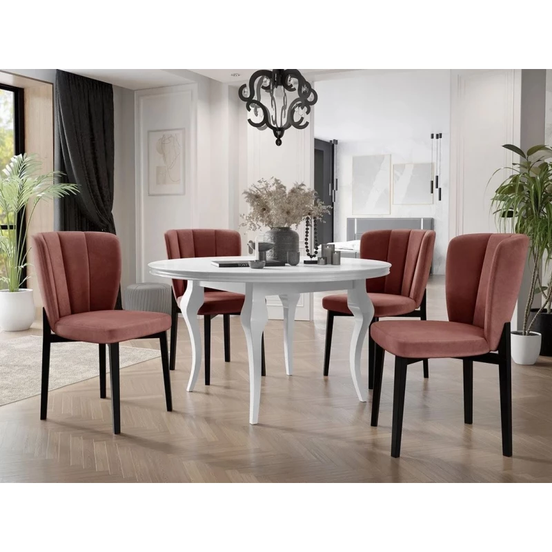 Rozkladací jedálenský stôl 120 cm so 4 stoličkami KRAM 2 - biely / čierny / ružový