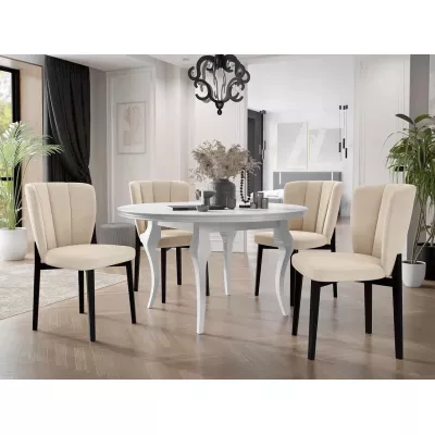 Rozkladací jedálenský stôl 120 cm so 4 stoličkami KRAM 2 - biely / čierny / smotanový