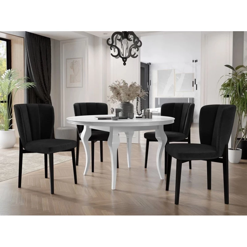 Rozkladací jedálenský stôl 120 cm so 4 stoličkami KRAM 2 - biely / čierny