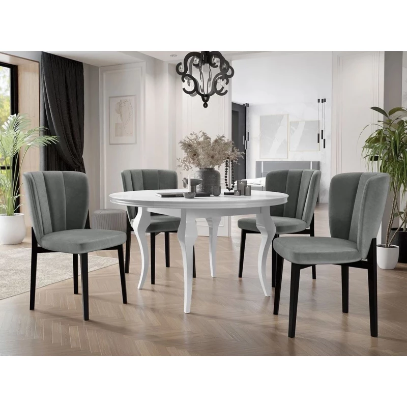 Rozkladací jedálenský stôl 120 cm so 4 stoličkami KRAM 2 - biely / čierny / platinový
