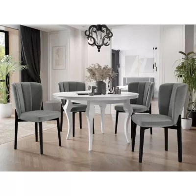 Rozkladací jedálenský stôl 120 cm so 4 stoličkami KRAM 2 - biely / čierny / platinový
