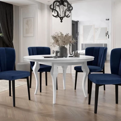 Rozkladací jedálenský stôl 120 cm so 4 stoličkami KRAM 2 - biely / čierny / granátový modrý