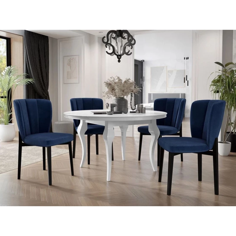 Rozkladací jedálenský stôl 120 cm so 4 stoličkami KRAM 2 - biely / čierny / granátový modrý