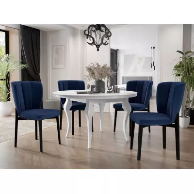 Rozkladací jedálenský stôl 120 cm so 4 stoličkami KRAM 2 - biely / čierny / granátový modrý