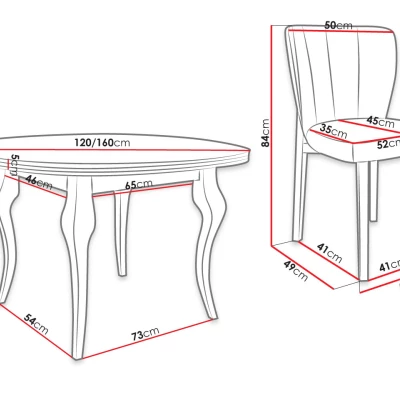 Rozkladací jedálenský stôl 120 cm so 4 stoličkami KRAM 2 - biely / čierny / ružový