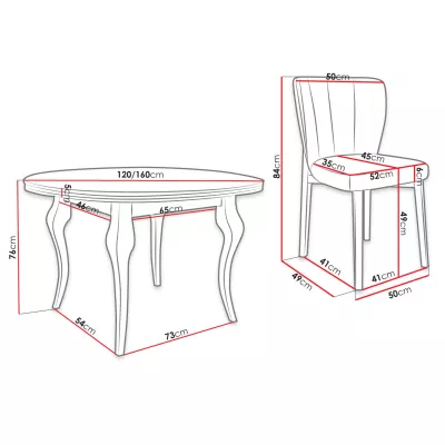 Rozkladací jedálenský stôl 120 cm so 4 stoličkami KRAM 2 - biely / čierny / ružový