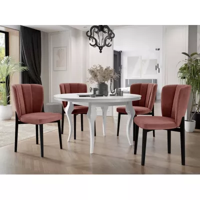 Rozkladací jedálenský stôl 100 cm so 4 stoličkami KRAM 2 - biely / čierny / ružový