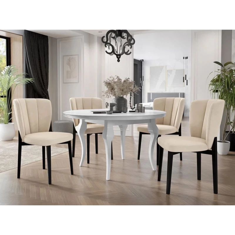 Rozkladací jedálenský stôl 100 cm so 4 stoličkami KRAM 2 - biely / čierny / smotanový