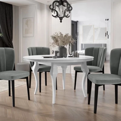 Rozkladací jedálenský stôl 100 cm so 4 stoličkami KRAM 2 - biely / čierny / platinový