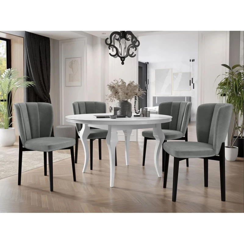 Rozkladací jedálenský stôl 100 cm so 4 stoličkami KRAM 2 - biely / čierny / platinový