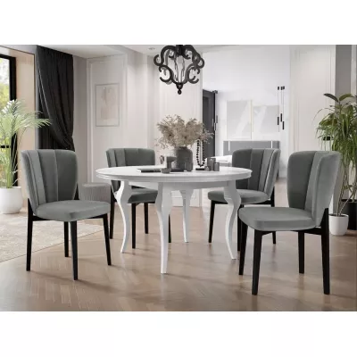 Rozkladací jedálenský stôl 100 cm so 4 stoličkami KRAM 2 - biely / čierny / platinový