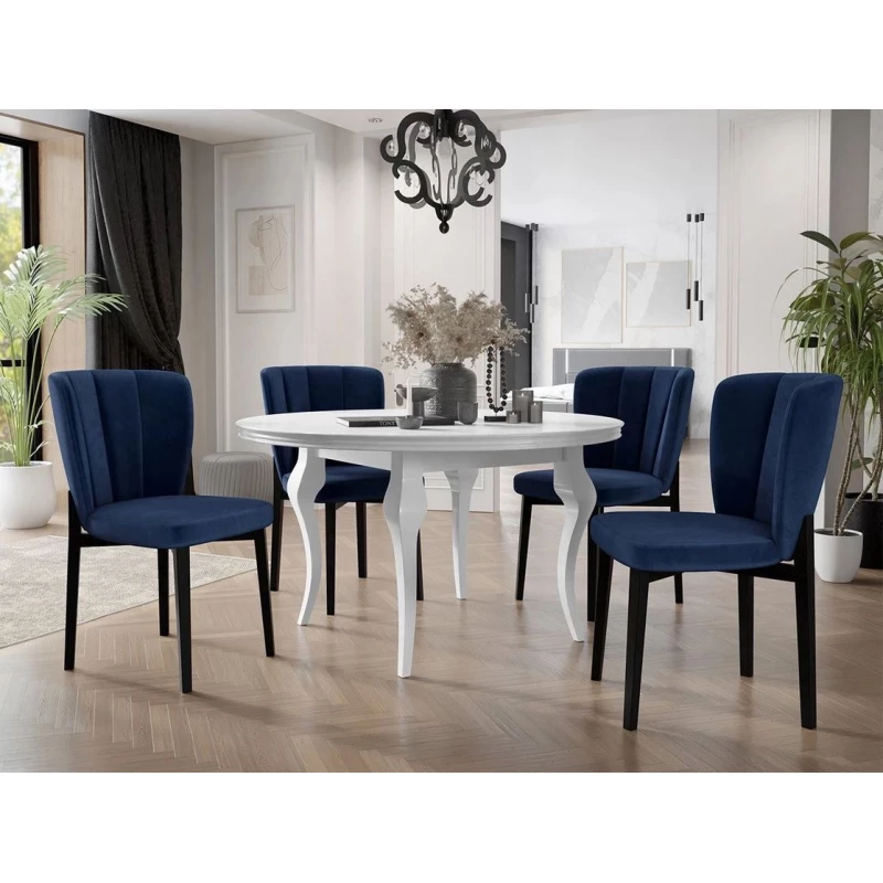 Rozkladací jedálenský stôl 100 cm so 4 stoličkami KRAM 2 - biely / čierny / granátový modrý