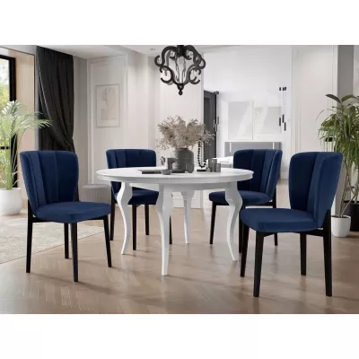 Rozkladací jedálenský stôl 100 cm so 4 stoličkami KRAM 2 - biely / čierny / granátový modrý