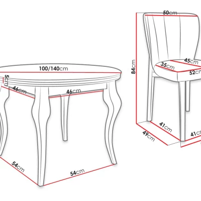 Rozkladací jedálenský stôl 100 cm so 4 stoličkami KRAM 2 - biely / čierny / smotanový