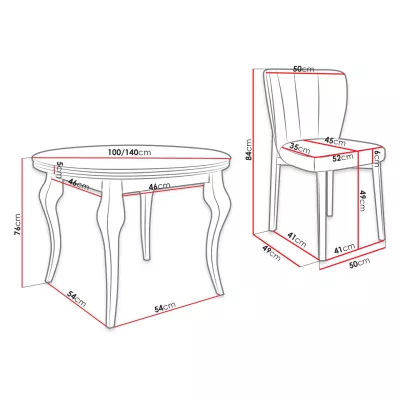 Rozkladací jedálenský stôl 100 cm so 4 stoličkami KRAM 2 - biely / čierny / smotanový