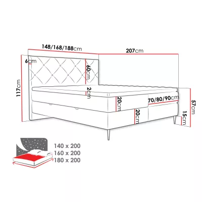 Kontinentálna dvojlôžková posteľ 180x200 ARMADO - béžová / čierne nôžky