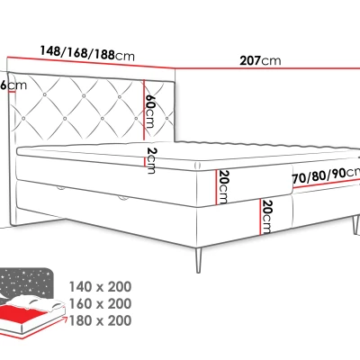 Kontinentálna dvojlôžková posteľ 180x200 ARMADO - béžová / strieborné nôžky