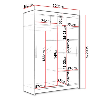 Úzka šatníková skriňa 120 cm so zrkadlom GASPARA 7 - dub sonoma