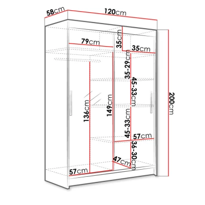 Vysoká šatníková skriňa 120 cm so zrkadlom GASPARA 6 - dub hľuzovka