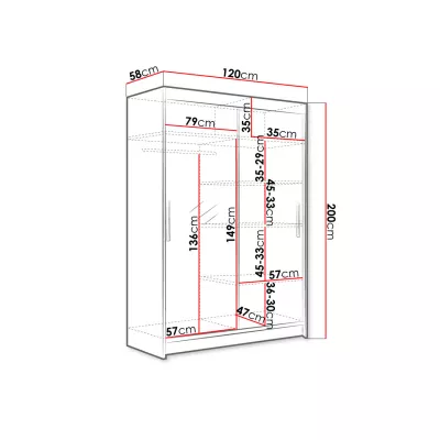 Vysoká šatníková skriňa 120 cm so zrkadlom GASPARA 6 - dub sonoma