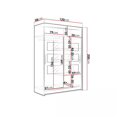 Zrkadlová šatníková skriňa 120 cm GASPARA 5 - dub hľuzovka