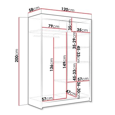 Úzka šatníková skriňa 120 cm so zrkadlom GASPARA S - dub sonoma