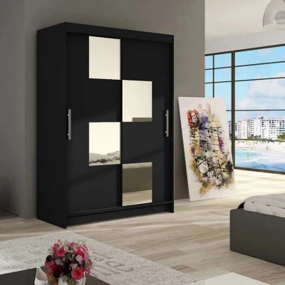 Zrkadlová šatníková skriňa 120 cm GASPARA 3 - čierna