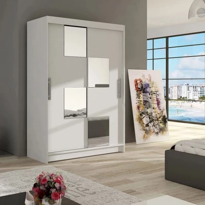 Zrkadlová šatníková skriňa 120 cm GASPARA 3 - biela