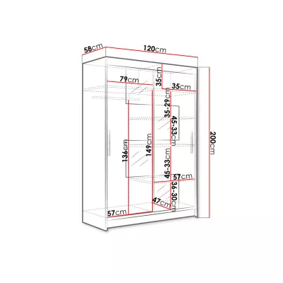 Zrkadlová šatníková skriňa 120 cm GASPARA 3 - dub hľuzovka