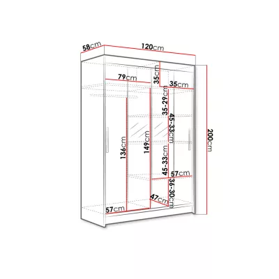Šatníková skriňa so zrkadlom 120 cm GASPARA 2 - dub hľuzovka