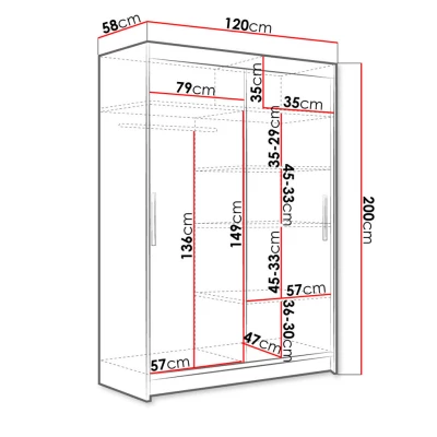 Úzka šatníková skriňa 120 cm s posuvnými dverami GASPARA 1 - dub sonoma