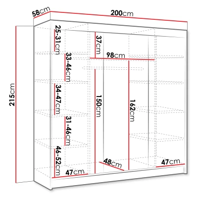 Široká šatníková skriňa 200 cm so zrkadlom SANARE 3 - kašmír