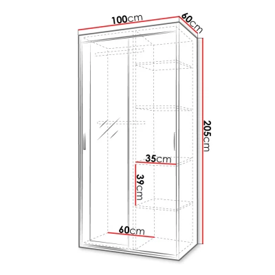 Úzka zrkadlová šatníková skriňa 100 cm ZITA - biela