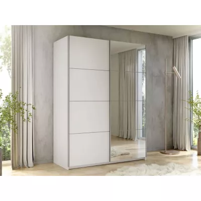 Zrkadlová šatníková skriňa 150 cm MILVEA - biela