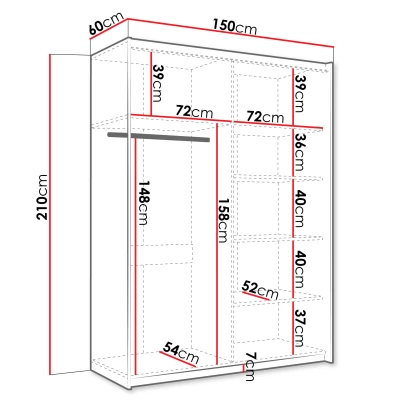 Zrkadlová šatníková skriňa 150 cm MILVEA - biela