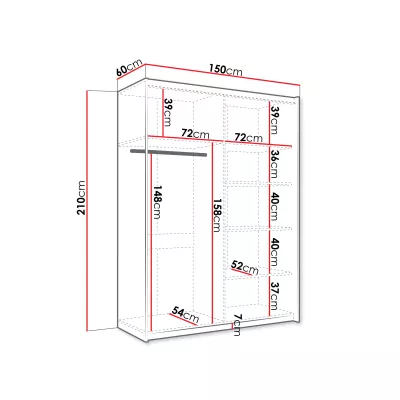 Zrkadlová šatníková skriňa 150 cm MILVEA - biela