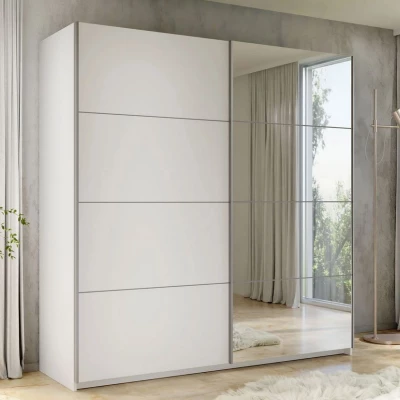 Zrkadlová šatníková skriňa 200 cm MILVEA - biela